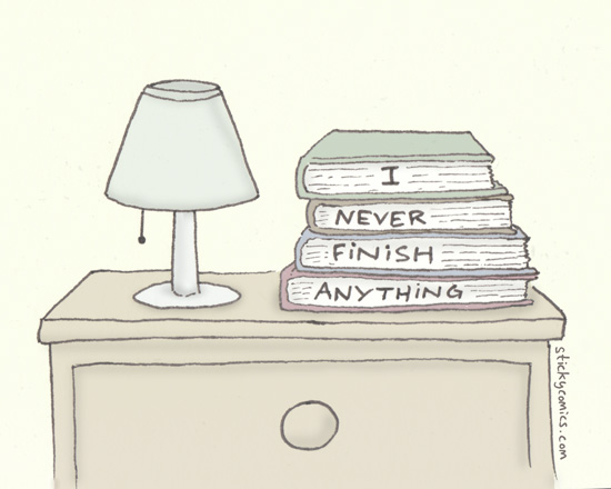 This drawing is a lie. I have at least three times more books than this on my nightstand.