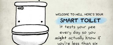 Toilet says: "Congratulations, You Are Not Pregnant." Caption: "Congratulations, here's your Smart Toilet. It tests your pee every day so you MIGHT actually know if you're less than six weeks pregnant."